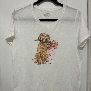 J. Crew Collector White Tshirt  Large - Labrador Retriever Pup with Flowers